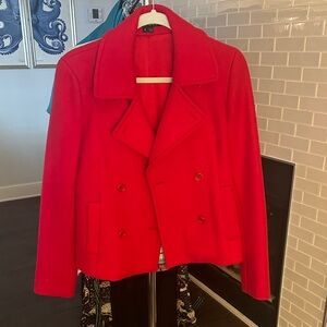 Theory Bold Red Pea Coat